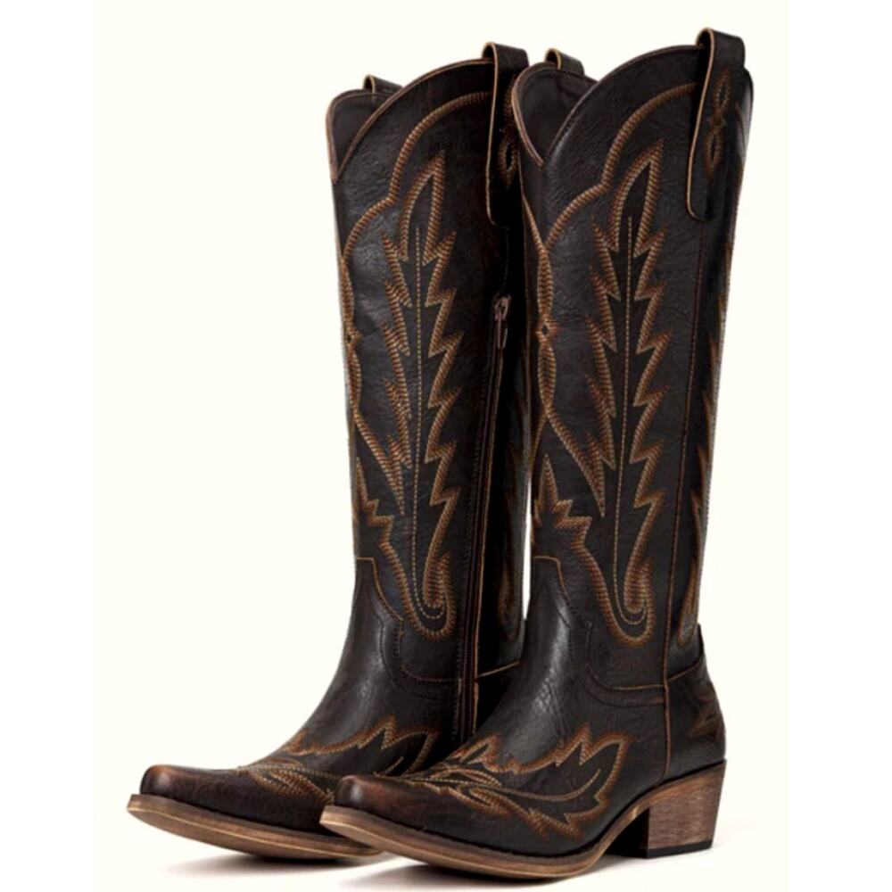 Red Top Women's Dark Brown Embroidered Classic Cowgirl The Rosemary Boots 10 - Picture 11 of 12